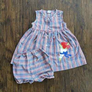 VTG Dress Girls Tulip Plaid Flower Dress 2 Piece Vintage Youth 90s Size Small 6 - Picture 1 of 7