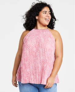 Michael Michael Kors Zebra Pleated Chain Top Geranium Plus Size 2X - Picture 1 of 1