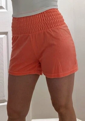 Coral Rosa Terry Tela Pantalones Cortos Traje de Baño Cubrir Acanalado Elástico Cintura Alta Talla S Foto 1 de 3