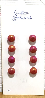 VTG Schwanda Buttons Diminutive Red Iridescent Glass Shank Japan 5/16" Set of 8 - Image 1 of 3