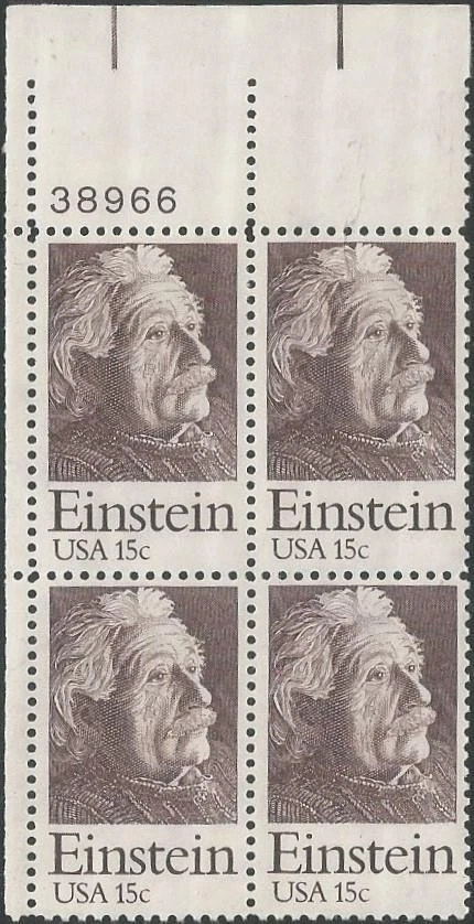 Plate Block of 4 stamps - Scott 1774 - 15 cent - Albert Einstein - 1979 - MNH - Image 1 of 1