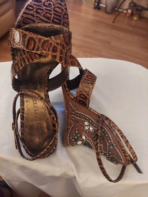 Sandália Jessica Bennett Couro Marrom Anklestrap Wedge Bombas Tamanho 10M - Imagem 1 de 4