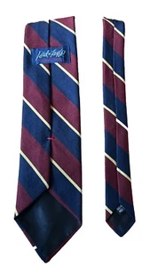 Vintage Lord & Taylor Rooster Neck Tie Red- Navy-gold stripe 60% Woven 40% Silk - Picture 1 of 1