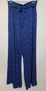 Womens Cotton Wide Leg Palazzo Pants Blue Polka Dots Sz 11 Xhiliration - Picture 1 of 7