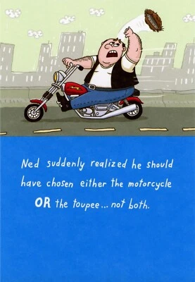 Funny HAPPY BIRTHDAY Card, Motorcycle Toupee Man Humor by American Greetings +✉ - Image 1 of 4