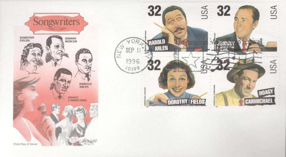 1996 FDC - Scott# 3100-03 - Song Writers - Block of 4 - Artmaster - Image 1 of 1