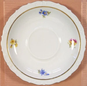 Kahla Germany Porzellan Untertasse für Teetasse blaue Blumen Rosen gewellt Goldrand - Bild 1 von 3