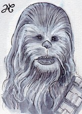 ORIGINAL Sketch Card Rush Drawing Portrait Chewbacca STAR WARS Peter Mayhew 1/1