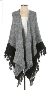 Women's Cabi One Size Sweater Fringe Black and White Peppercorn Ruana Wrap - Picture 1 of 5