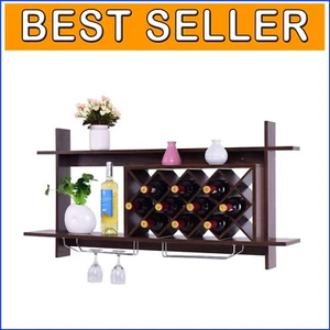Modern Floating Wine Rack - Holds 6 Bottles and 3 Glasses, Chic Decor Solution - Picture 1 of 11