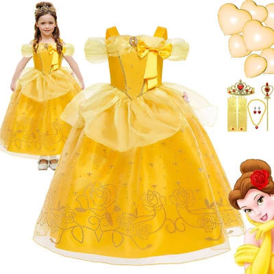 ELEBABY Girls Kids Belle Princess Fancy Dress Party Costume Cosplay Birthday Outfit Prom