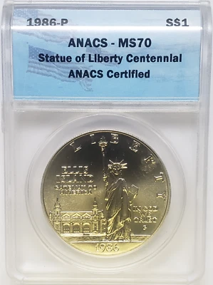 1986 P Statue Of Liberty Centennial Silver Commemorative Dollar ANACS MS70 IH717 - Image 1 of 2