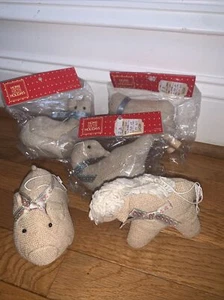 Home for the Holidays Vintage Sackleinen Weihnachtsschmuck Bauernhof Schwein Katze Ente Pferd - Bild 1 von 9