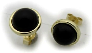 Pendientes Mujer Auténtico Onyx 10MM Oro Genuino 333 Enchufe Amarillo Top Nuevo - Imagen 1 de 4