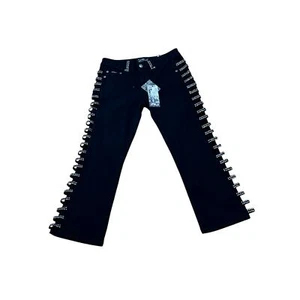 NWT! Platinum Plush Black Open Leg Rhinestone Crop Stretch Jeans Sz 7 - Picture 1 of 4