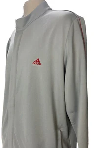 Adidas Mens 2XL Golf Jacket Light Gray Red Stripe Casual Sports Fashionlyr Qz - Picture 1 of 10