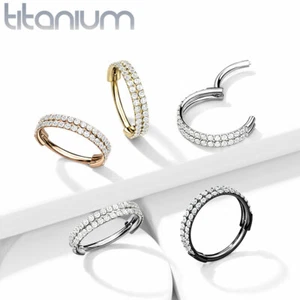 Implant Grade Titanium Double Lined CZ Hinged Segment Hoop Ring Ear Cartilage - Picture 1 of 11