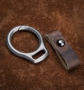Titanium Alloy + Leather Car Keychain  Removable Key Ring Buckle EDC Multi Tool - Picture 1 of 12