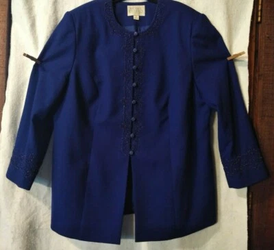 Valerie Stevens II 女式 20W 紫色羊毛西装外套串珠领前部和袖口 — 第 1/4 张图片