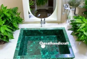 15"x15"x4" Malachite Bathroom Handwash Basin Sink Top Hotel Room Sink Bar Decors - Picture 1 of 8