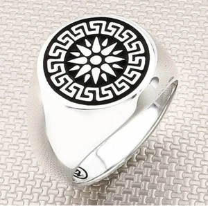 Greek Patterned 925 Sterling Silver Men's Ring - Picture 1 of 5
