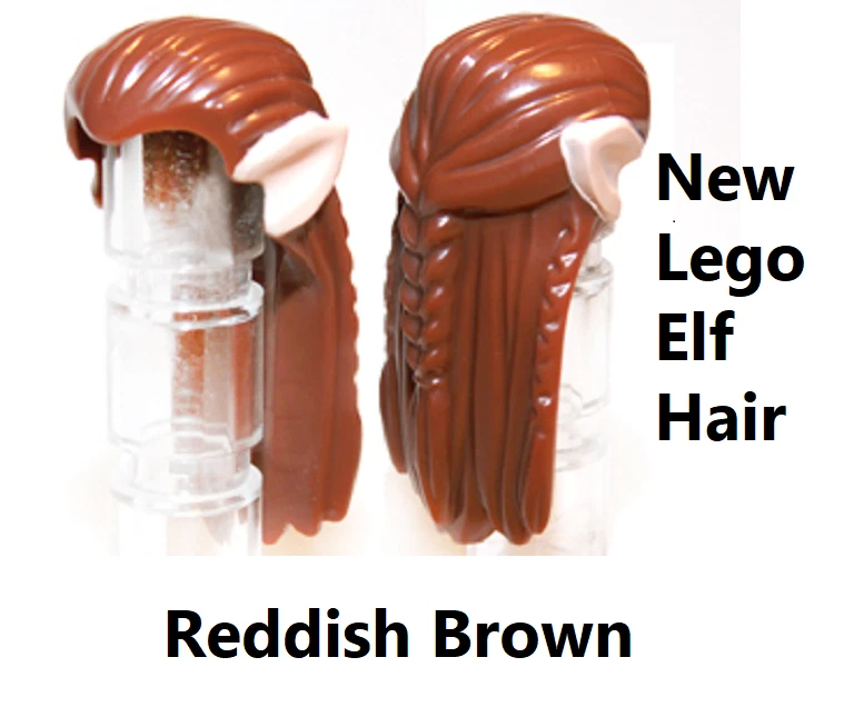 LEGO Minifigure Elf Hair Reddish Brown Nougat Ears Flesh 3 Braids Hobbit Wig - Image 1 of 1