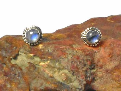 Round  MOONSTONE   Sterling  Silver  925  Gemstone  Stud Earrings - 5 mm - Image 1 of 4