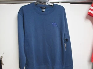 RVCA MENS CLASSIC LOGO CREW NECK SWEATSHIRT (LARGE) NWT NAVY BLUE W/RAISED LOGO - Picture 1 of 6