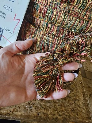 Vintage Conso 2" Brush Fringe Trim By The Yard Multicol Burgundy, Yellow, Green  - Image 1 of 4