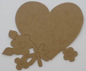 4 HEART w/ FLOWERS - Floral Hearts Bare Chipboard Die Cuts - 4.5" x 5" - Picture 1 of 2