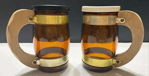 Vintage Barrels Amber Brown Glass Salt & Pepper Shakers with plastic lids - Picture 1 of 8