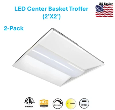 Paquete de 2 canastas centrales LED 2'x2' Troffer oficina escuelas 3000/4000/5000K sintonizables Foto 1 de 4
