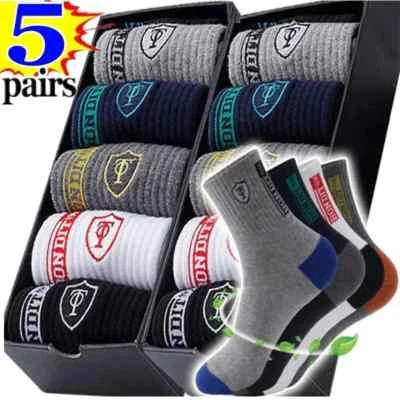 5 pares de calcetines deportivos de algodón absorbentes de sudor bordados con escudo para hombre talla 9-11 Foto 1 de 4