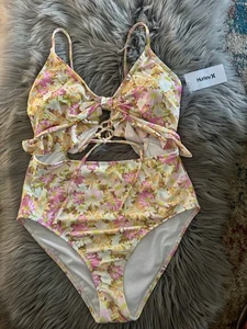 Hurley Floral Einteiler Rüschen Badeanzug Strand Pool Paddel Träger verstellbar. XL Neu mit Etikett - Bild 1 von 7