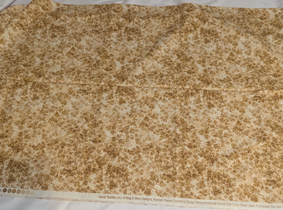 Cotton Fabric, Tan/Brown/Cream Leaves & Branches by David Textiles.  1.5 Yard  - Image 1 of 1