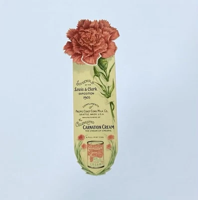 Marcador de celuloide Seattle crema clavel Lewis & Clark Expo 1905 antiguo de colección Foto 1 de 4