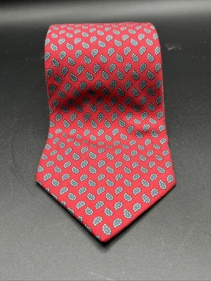 CLUB ROOM Corbata Cuello Estampado Hoja Rojo y Verde Azulado 100% Seda Acabada a Mano Foto 1 de 4