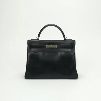 HERMES Kelly 28 Kelly 28 Bolso Bolso de Mano Bolso de Hombro Caja Bufanda Negro Plateado... Foto 1 de 4