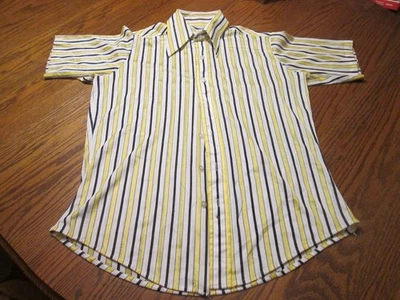 1970s Mr. Leggs Multi Striped Polyester Men’s Shirt Med 15 S Sleeve Dagger Colla - Image 1 of 4