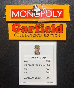 Monopoly   GARFIELD   SUPER SUB    TITLE DEED CARD - Picture 1 of 3