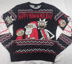 Rick and Morty Men's Size M Happy Human Holiday Ugly Christmas Sweater NWOT  - Picture 1 of 9