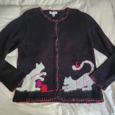 Suéter de Colección Coldwater Creek Cats Negro Pelo de Conejo Jugando Gatos Talla Grande Foto 1 de 4