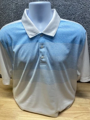 Pebble Beach Men's XL White Blue Stripes Polo Shirt Dry-Luxe Performance Golf - Image 1 of 4