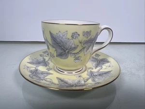 WEDGWOOD Bone China Cup & Saucer "Josephne" yellow w/Gray Leaves ENGLAND  - Picture 1 of 7