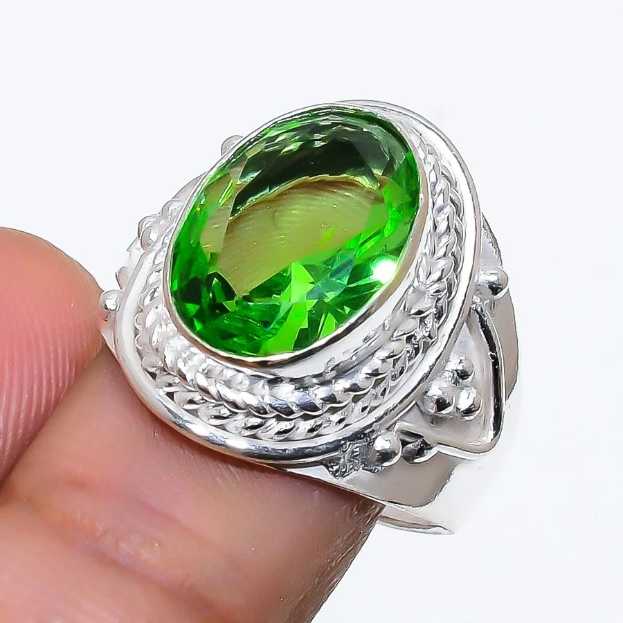 Green Tsavorite Gemstone 925 Sterling Silver Jewelry All Size Ring For Gift - Image 1 of 1