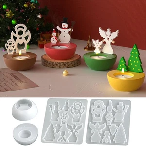 Christmas silicone mold Christmas Round Candle Cup Ornaments Resin Casting F1R1 - Picture 1 of 13