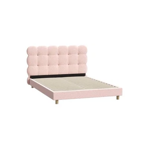 Oikiture Bed Frame Double Size Tufted Bedhead Boucle Fabric Pink - Picture 1 of 7