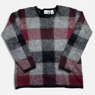 Suéter De Colección Lana Mohair Cuadros Negro Gris Borgoña Diseño Paul Harris Talla Mediana Foto 1 de 4