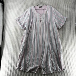 Miss Elaine Relax Striped Embroidered Short Sleeve Lounger Dress Plus Size - Picture 1 of 8