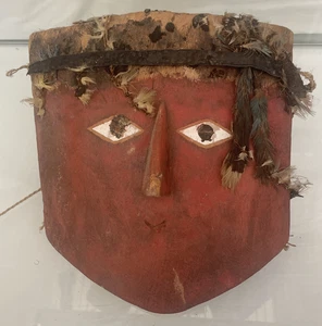 SELTENE geschnitzte hölzerne Chancay Mumienmaske Wandbehang präkolumbianisches Peru 9” x 9” - Bild 1 von 11